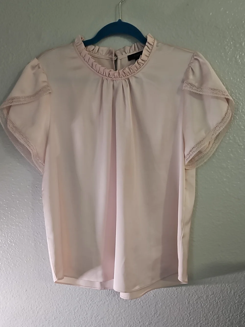 J.Crew Tulip-Sleeve Ruffle-Neck Top Blouse Dune Pink FA20 Large EUC